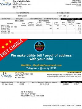 Texas City of Wichita Falls utility bill Sample Fake utility bill